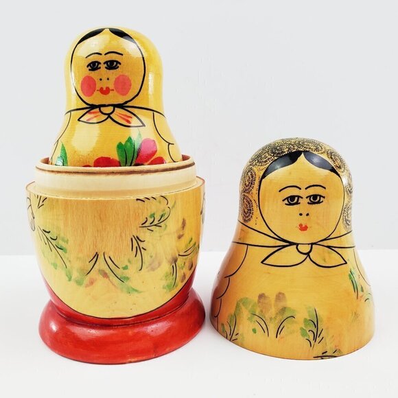 Russian Nesting Dolls Matryoshka Set 6 VTG 1965 Mampewka 6.5" Wood Hand Painted - Picture 2 of 14
